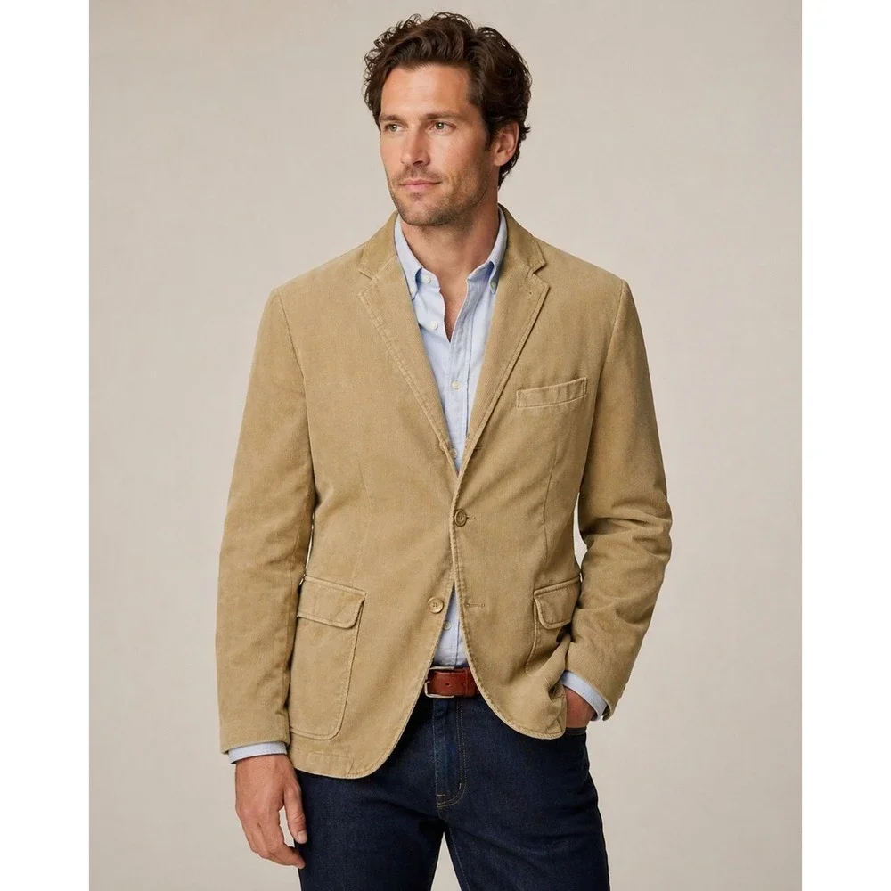 J. Crew Mens Vintage-Inspired Corduroy Blazer Tan Khaki Classic‎ Jacket Size XL